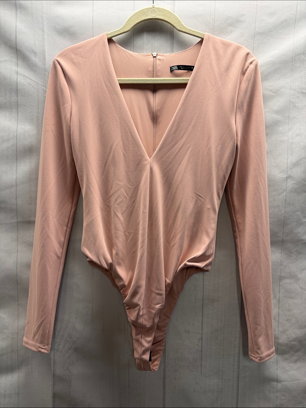 Zara Blush Pink V-Neck Long Sleeve Bodysuit Size Small